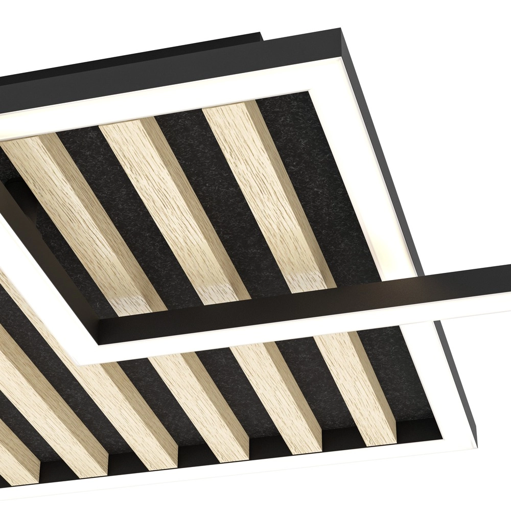 Moderne Deckenlampe Cembrano Schwarz mit Holzquadrat 48,5 x 48,5 cm Eglo 9008606388226