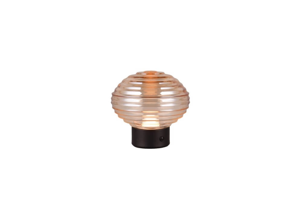 Wiederaufladbare Tischlampe schwarz Earl Bernsteinfarbenes Glas Trio 4017807601923