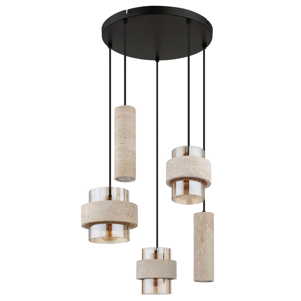 5-Licht Pendellampe Daren Schwarz mit Marmor Globo 9007371580668