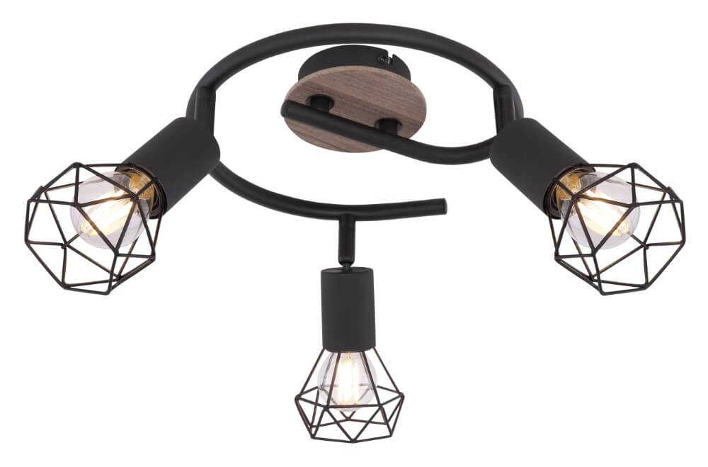 Deckenleuchte Xara I schwarz mit Holz 3-flammig Ø 23cm
