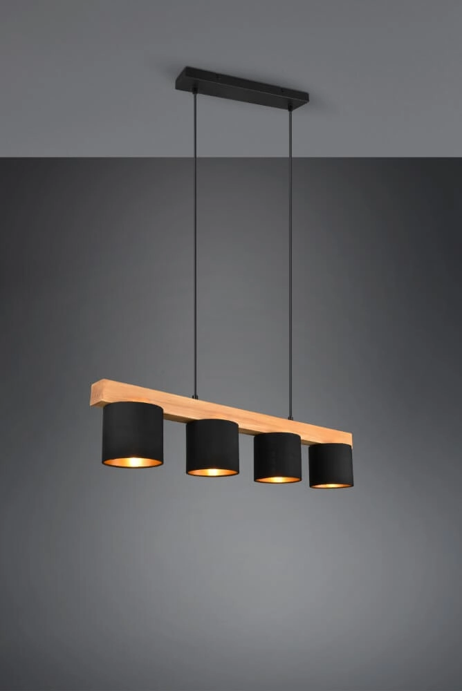 Hängelampe Cameron 4-helles Schwarz mit Holzbraun Trio 4017807502923