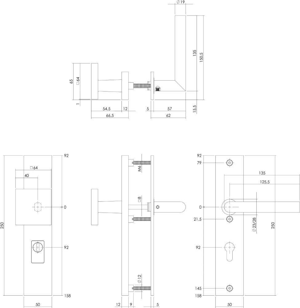 Haustürbeschläge Jura PC 92mm Messing Intersteel 8714186697665