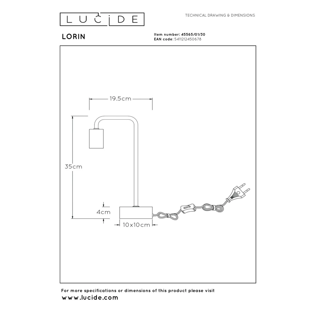 Tischlampe Lorin Schwarz Lucide 5411212450678