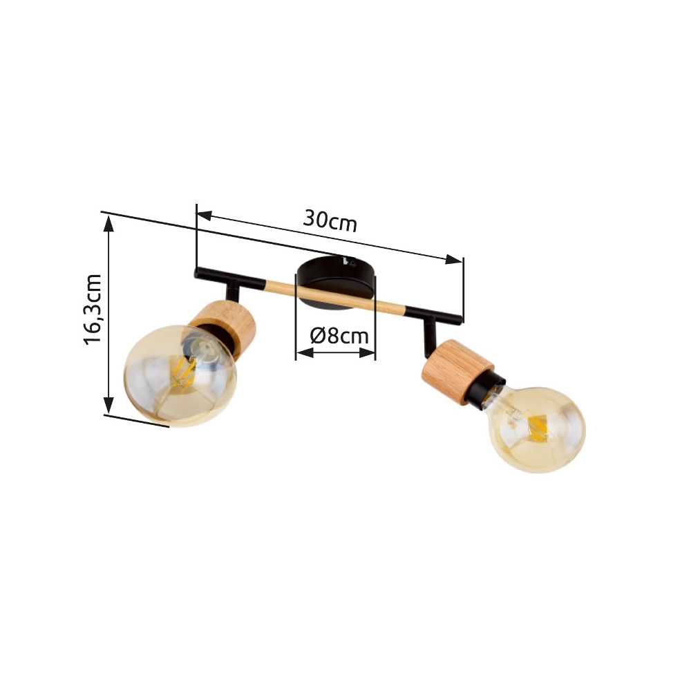 Deckenlampe Jorna 2-helliges Schwarz mit Holz Globo 9007371402281