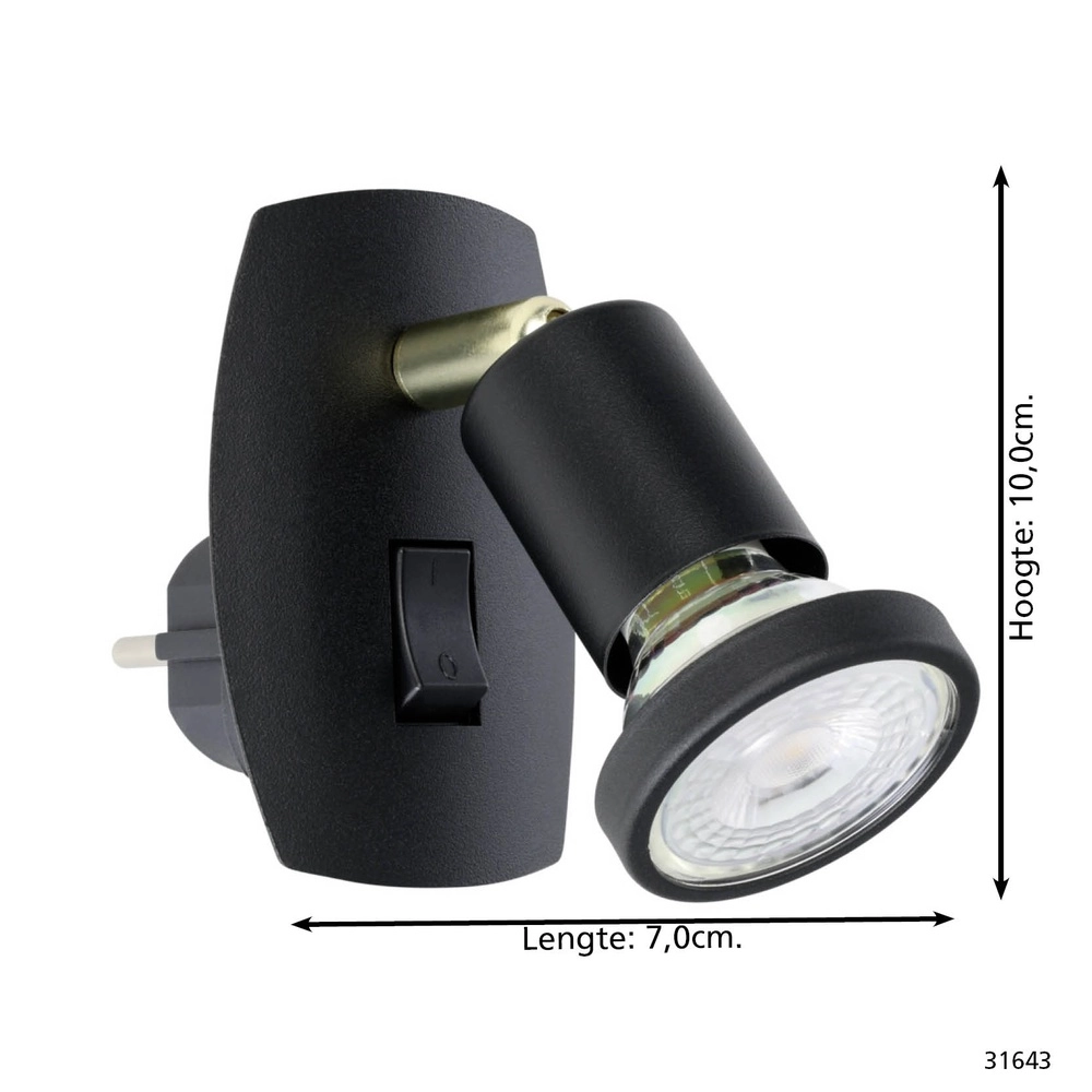 Steckdosen-Wandlampe Parrini Schalter – Schwarz/Messing Eglo 9002759316433