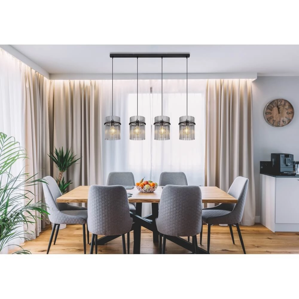 Schwarze Pendelleuchte Gorley mit Rauchglas 4-flammig Globo 9007371448180