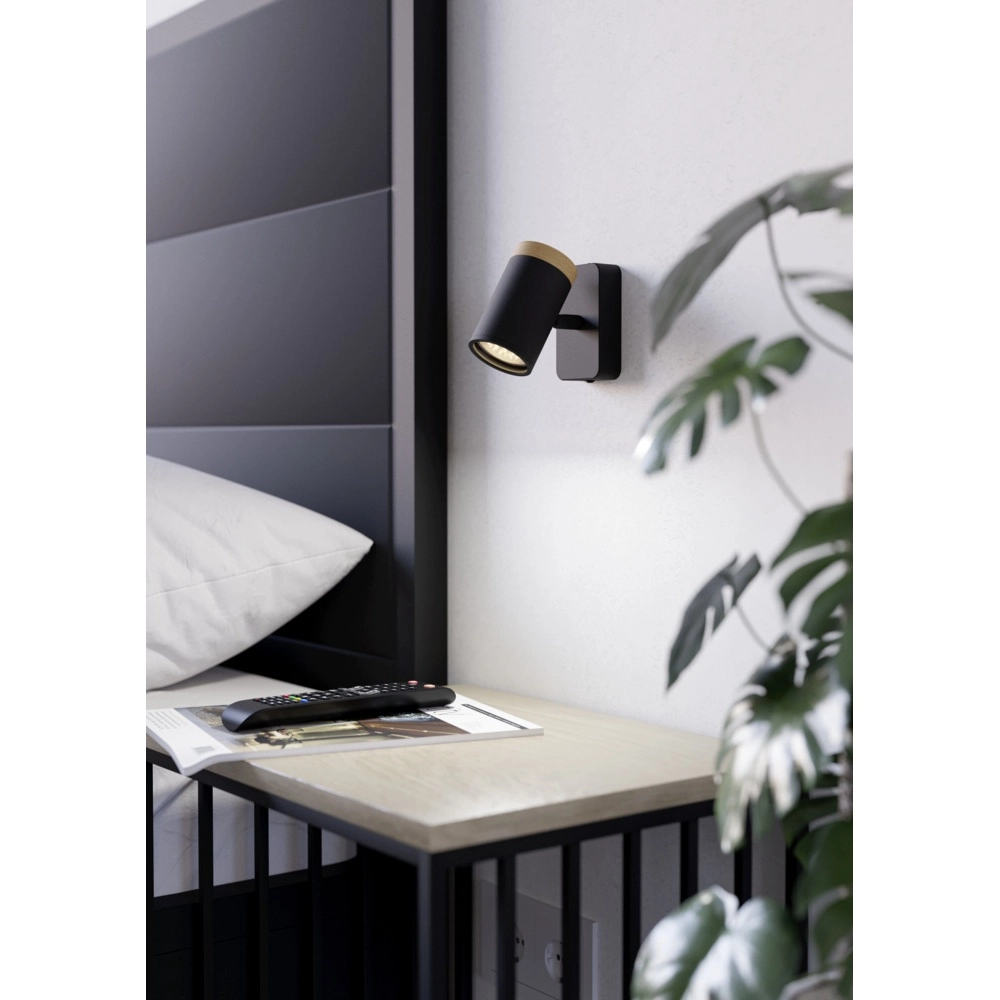 Wandleuchte Consuma Single schwarz mit Holz Eglo 9008606323654