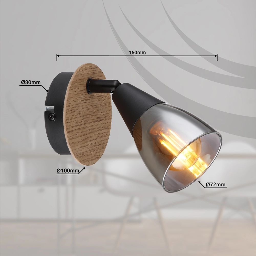 Wandlampe Mubby Schwarz mit Holzoptik Globo 9007371457854