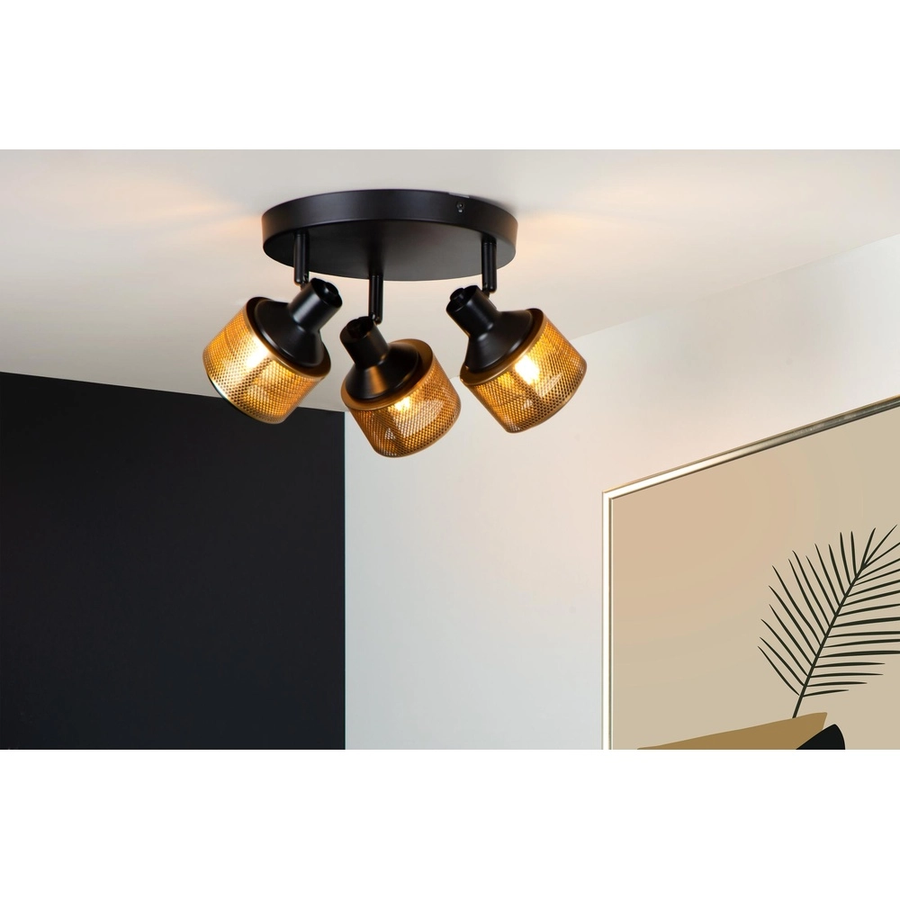 Deckenlampe Rafa 3-Licht Schwarz mit Kupfer Lucide 5411212771315