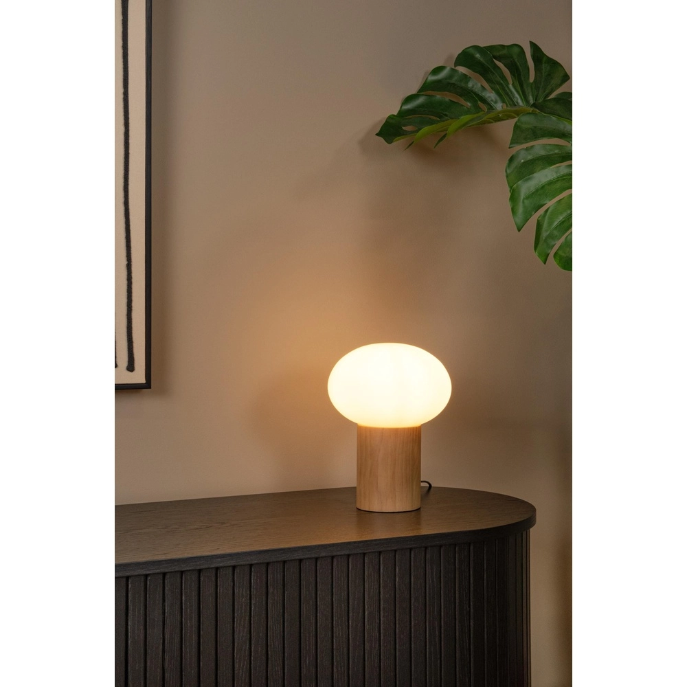 Skandinavische Tischlampe Birtle Helles Holz mit Weiß Lucide 5411212051714
