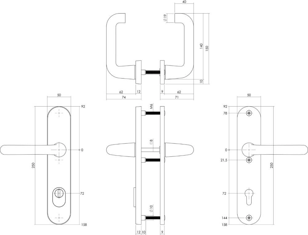 Hintertür-Hardware Aurano PC 72mm Kernzugschutz Aluminium schwarz Intersteel 8714186492109