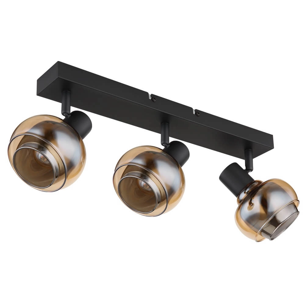 Schwarze Deckenleuchte Tokki 3-flammiges bernsteinfarbenes Rauchglas Globo 9007371458028