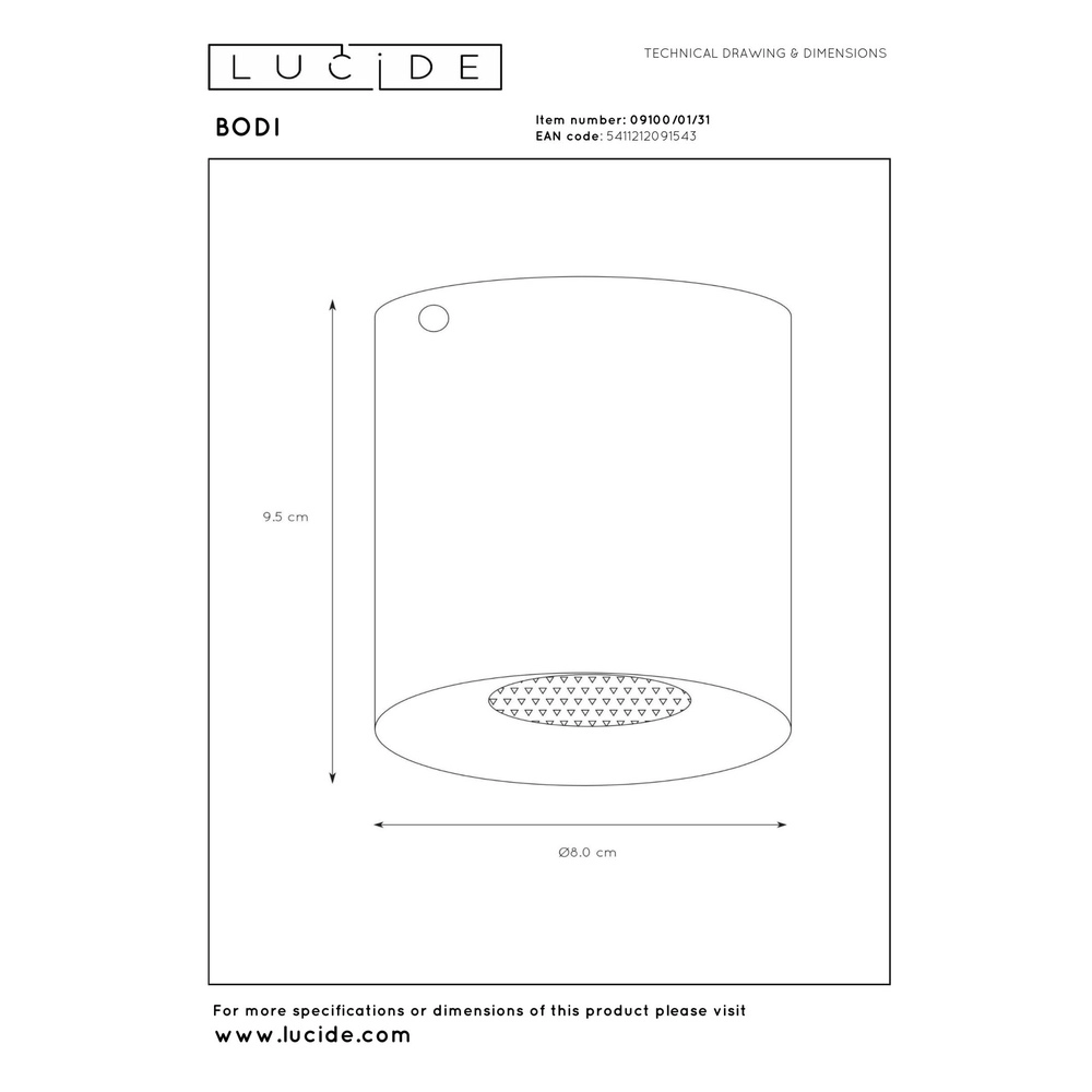 Deckenscheinwerfer Bodi Ø 8 cm weiß Lucide 5411212091543
