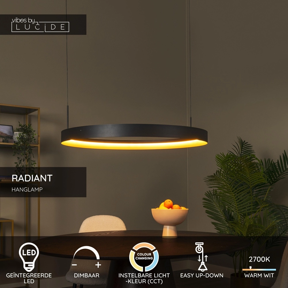 Design-Pendellampe Radiant schwarz Ø 80 cm Lucide Vibes 5411212461131