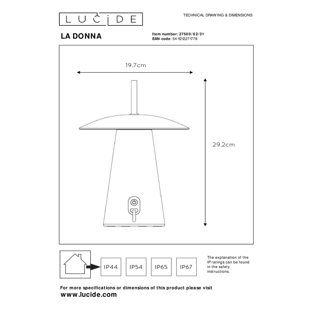 Weiße Tischlampe La Donna Wiederaufladbare Geräte Lucide 5411212271778