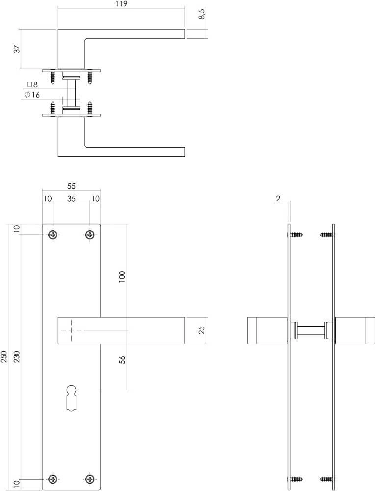 Moderner Türgriff Amsterdam Schlüsselloch Edelstahl Intersteel 8714186489727