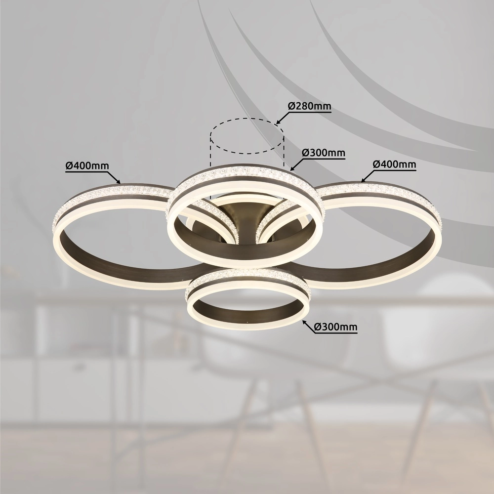 Design-Deckenlampe Grouni 4 Ringe mit Titan gebürstet Globo 9007371446001