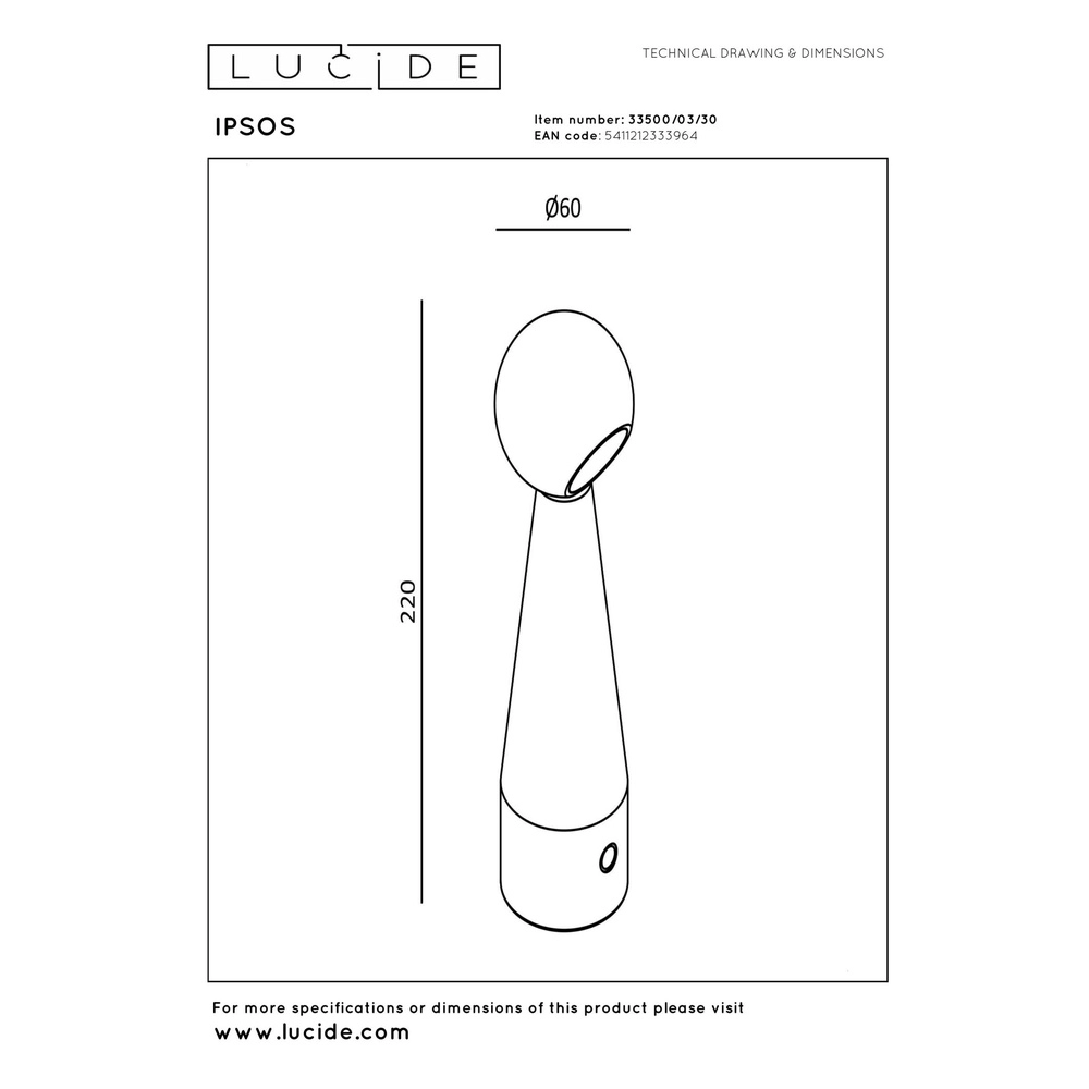 Wiederaufladbare Tischlampe Ipsos Schwarz Lucide 5411212333964