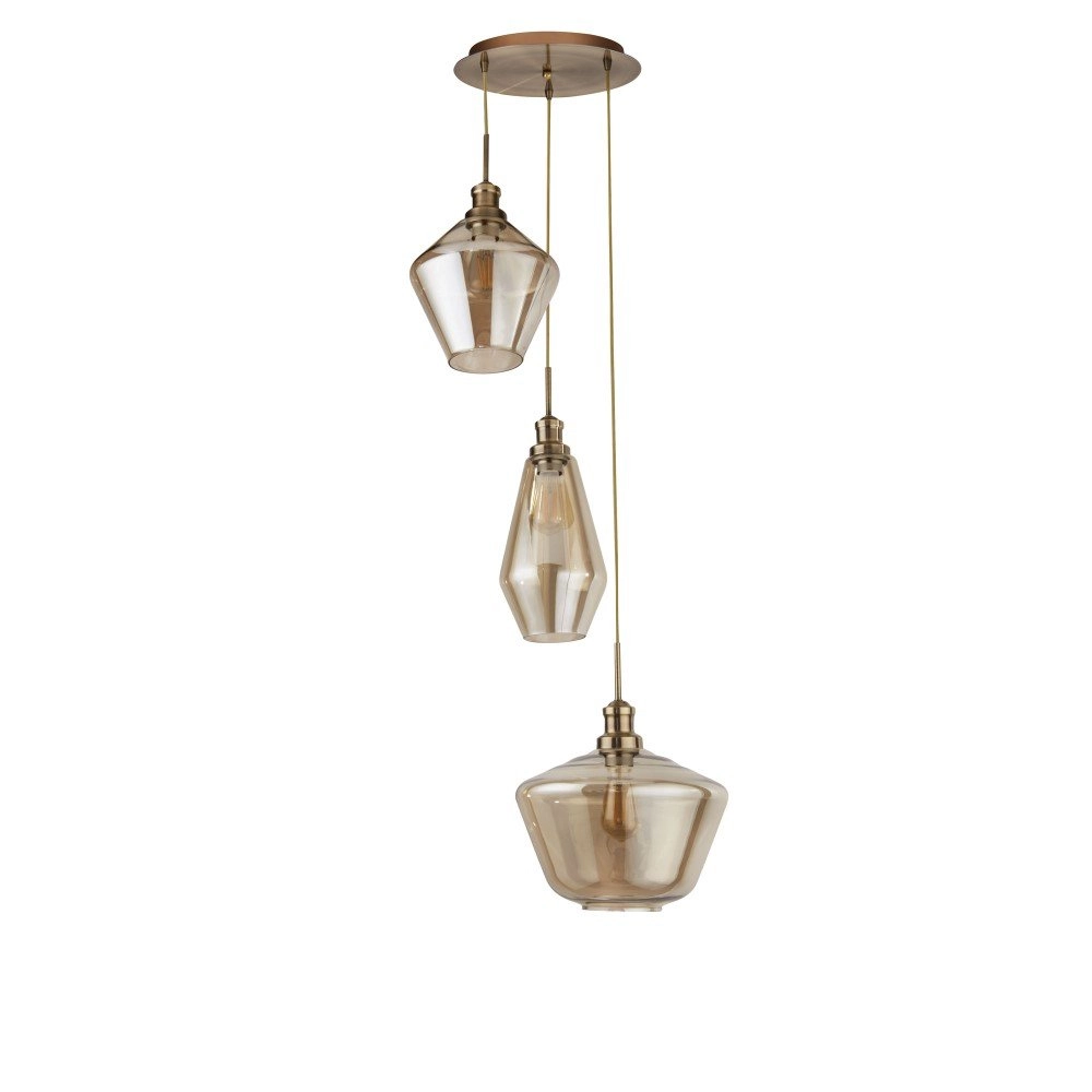 Vide Hängelampe Mia 3-Licht-Kupferbronze mit Bernsteinglas Searchlight 5053423158679