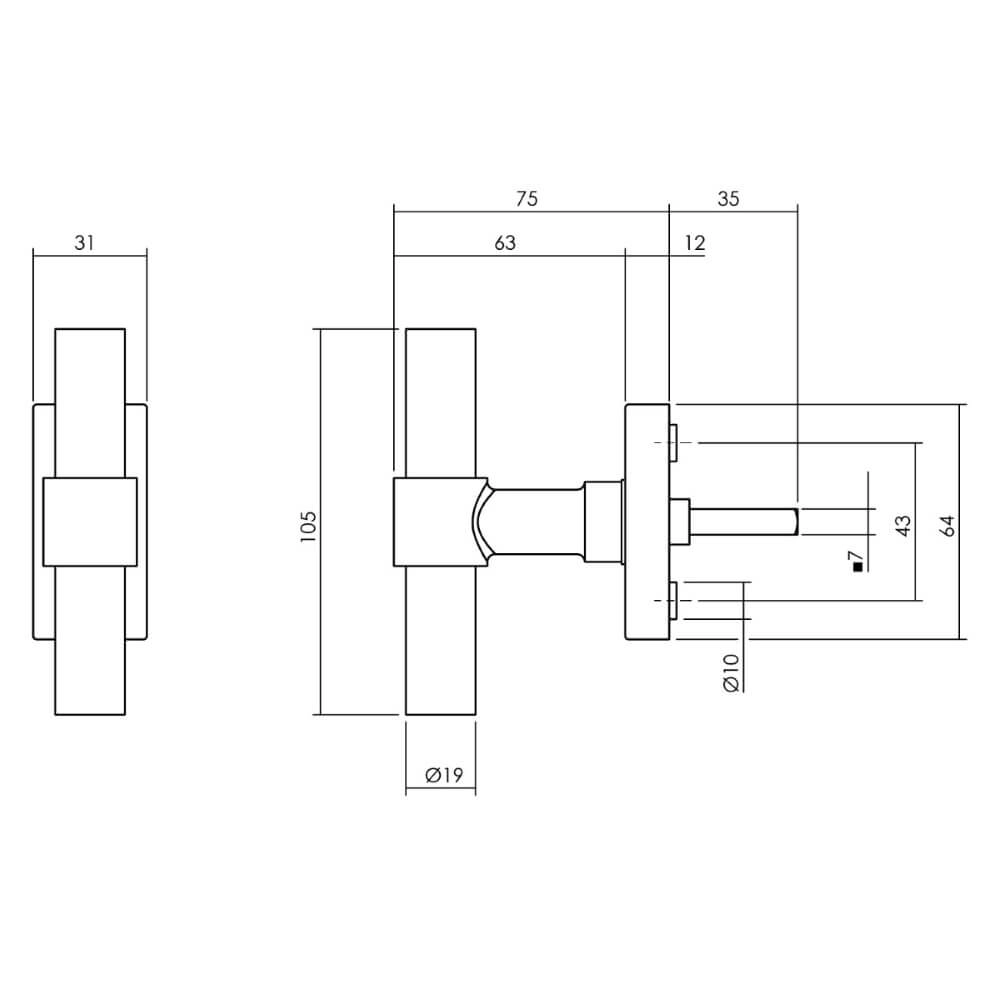 Fenstergriff T-Form Ventra Rechteckige Rosette schwarz Intersteel 8714186562390
