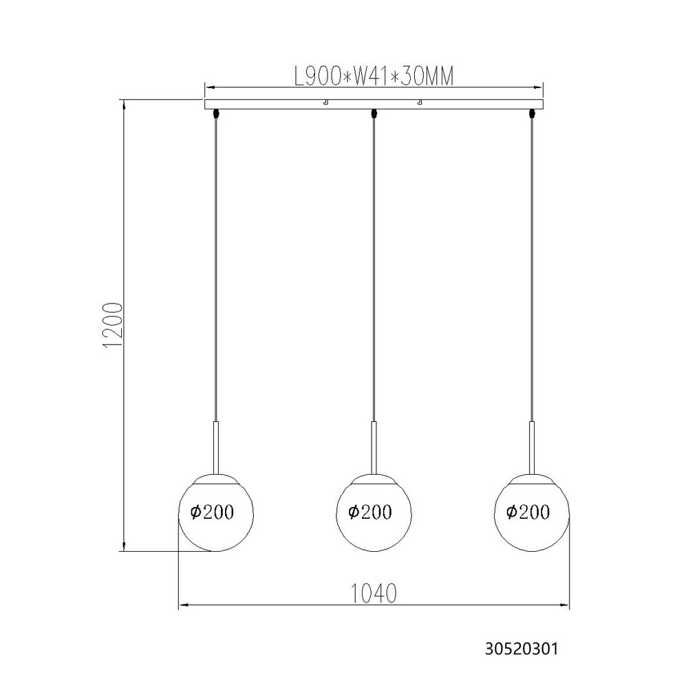 Design-Pendellampe Kop Nickel 3-Licht-Gerade Globo 9007371516995