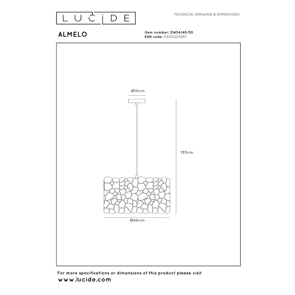 Pendellampe Almelo schwarz mit Gold innen Ø 40 cm Lucide 5411212211897