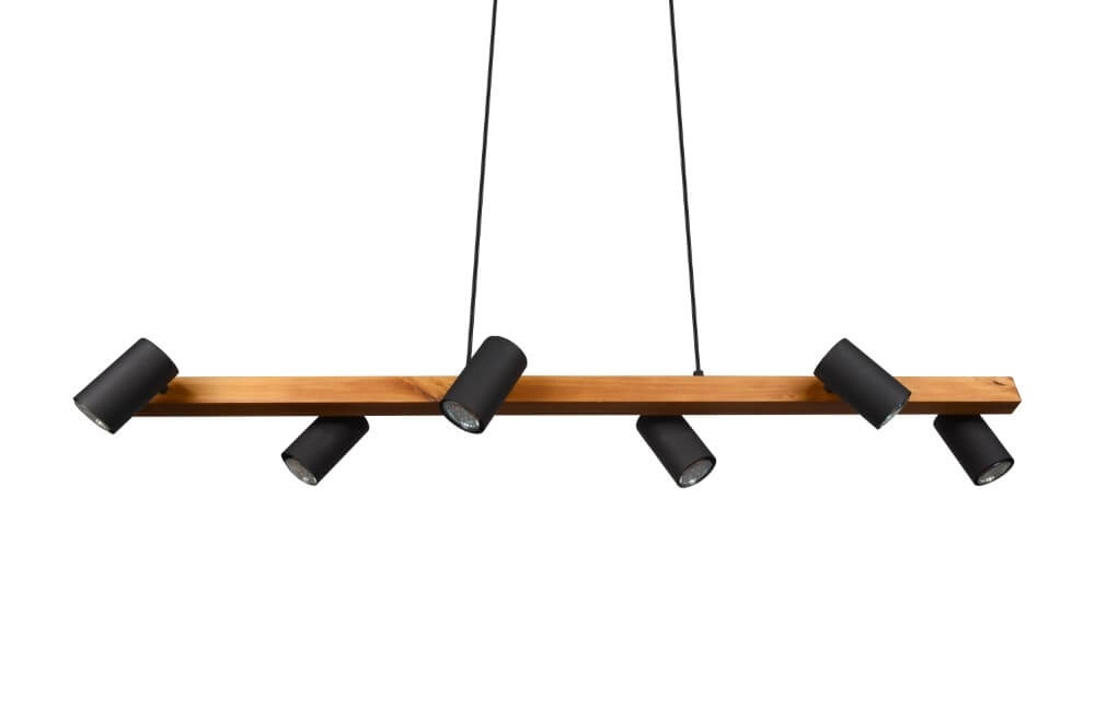 Hängelampe Marley 6-helles Schwarz mit Holz Trio 4017807523843