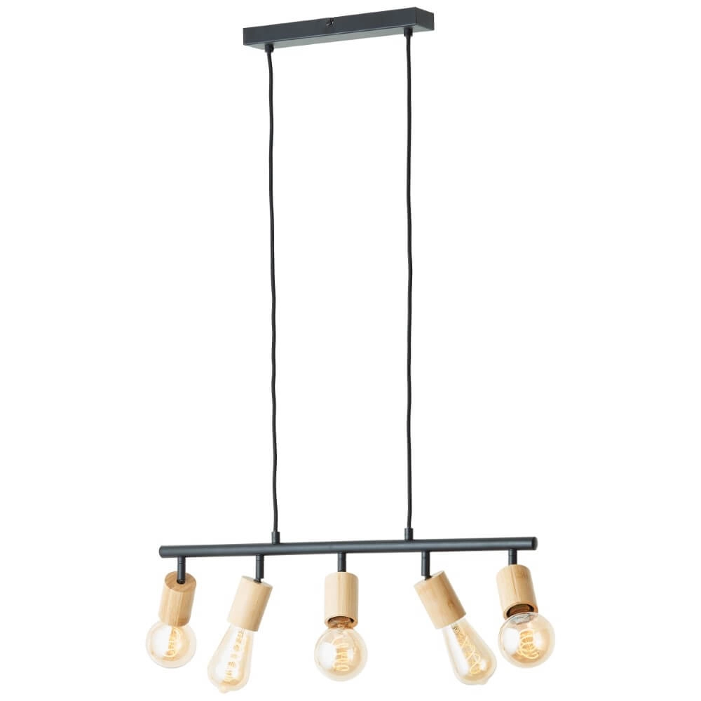 Hängelampe mit 5 Leuchten Tiffany schwarz mit Holz Brilliant 4004353406409