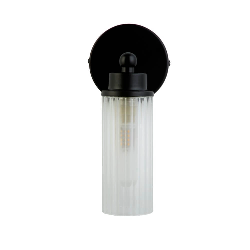 Schwarze Wandleuchte Imperial mit geripptem Glas Searchlight 5053423271941