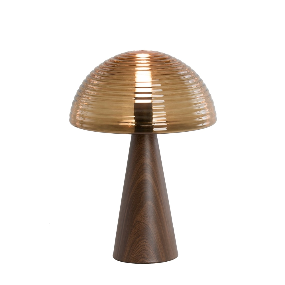 Tischlampe Mueda mit braunem Glas und dunklem Holz Light & Living 8717807760922