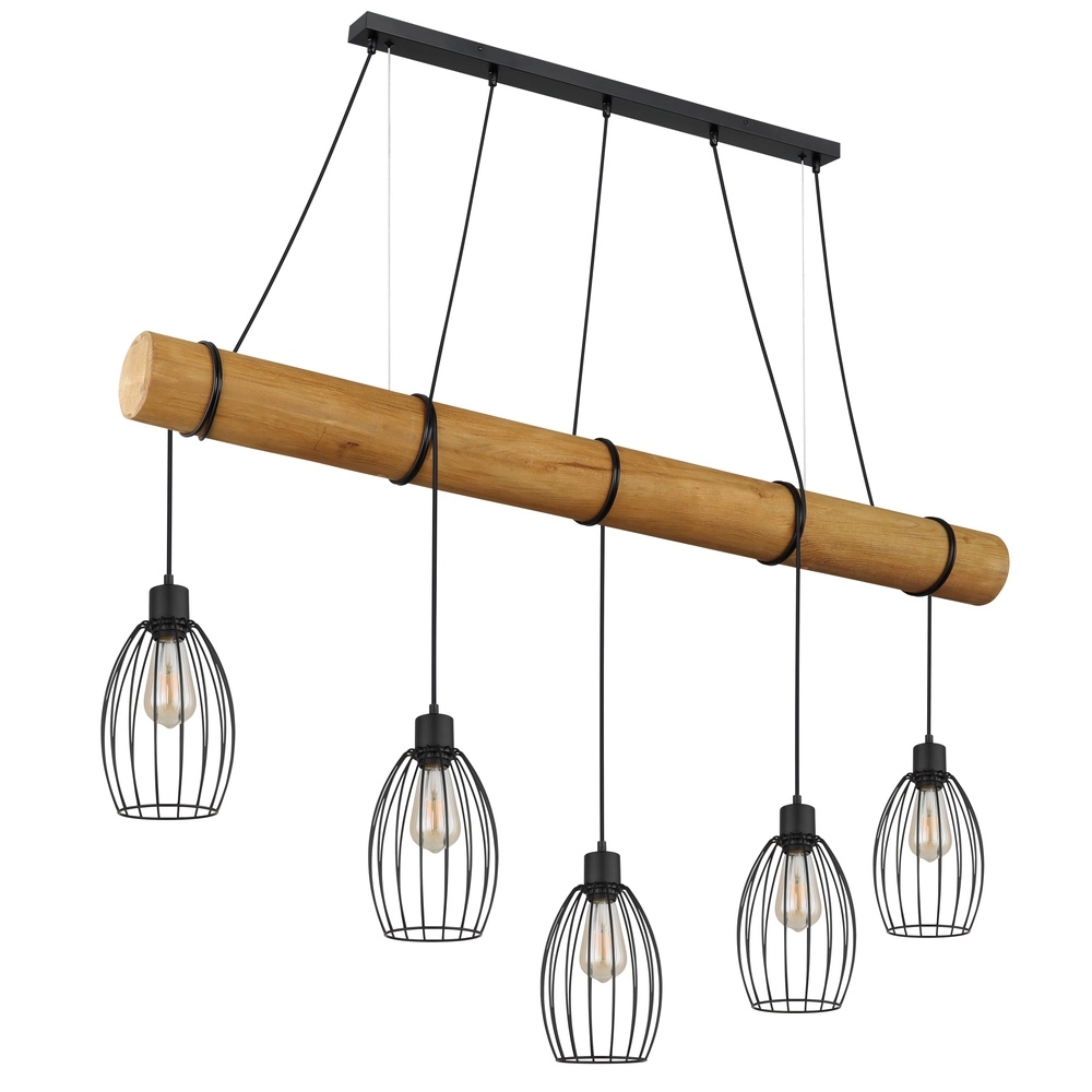 Land-Pendellampe Berti 5-Licht Holz mit Schwarz Globo 9007371586325