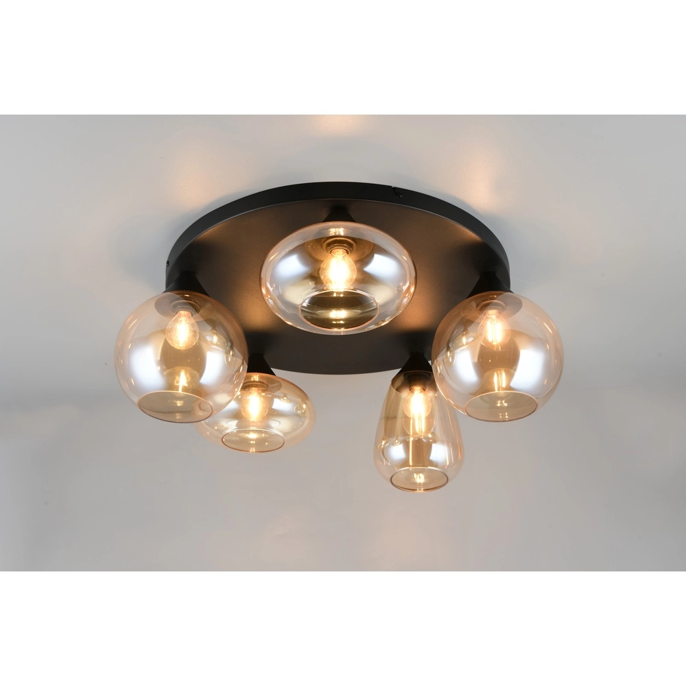 5-flammige Deckenleuchte Lumina schwarz mit Braunglas Trio 4017807663174