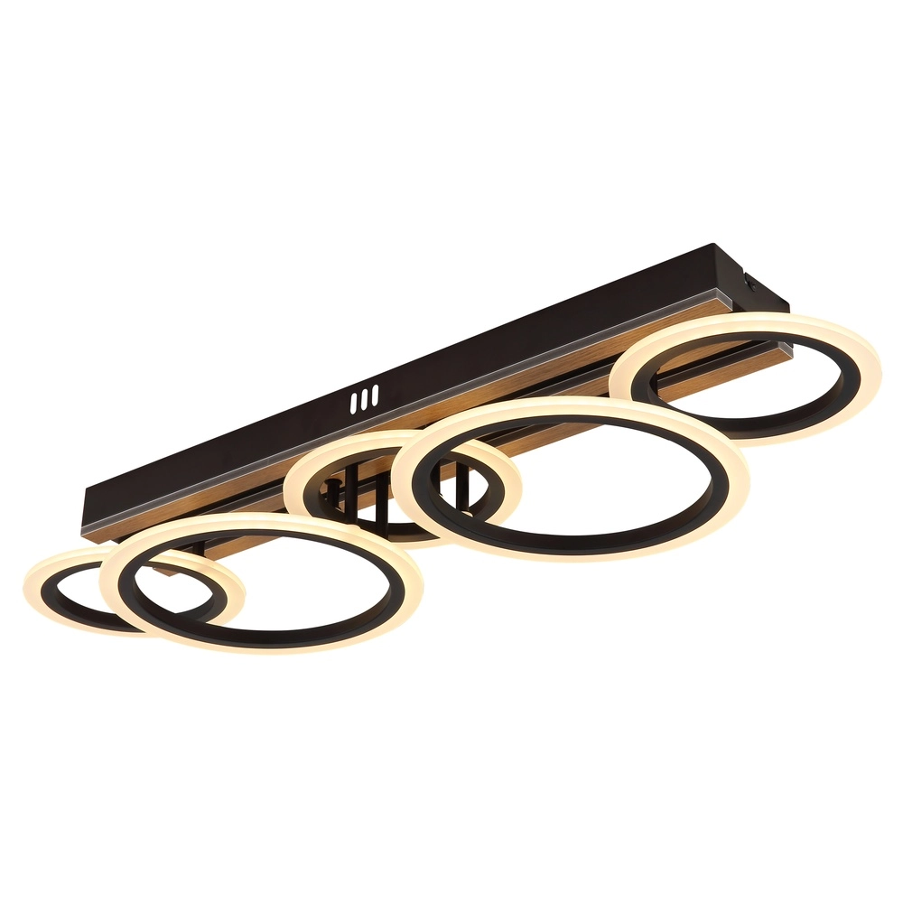 Deckenlampe Blevins Schwarz mit Holz 5 Ringe Globo 9007371578160