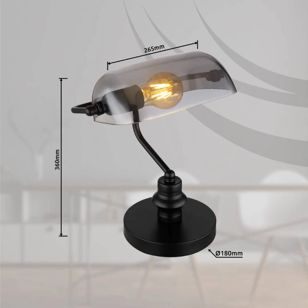 Schwarze Schreibtischlampe Antique mit Rauchglas Globo 9007371457779