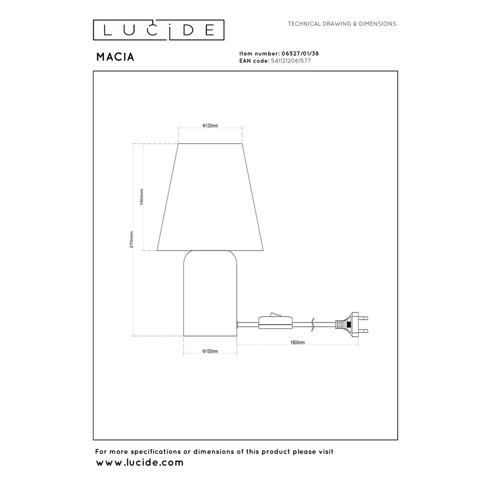 Tischlampe Macia Sandbraun Lucide 5411212061577