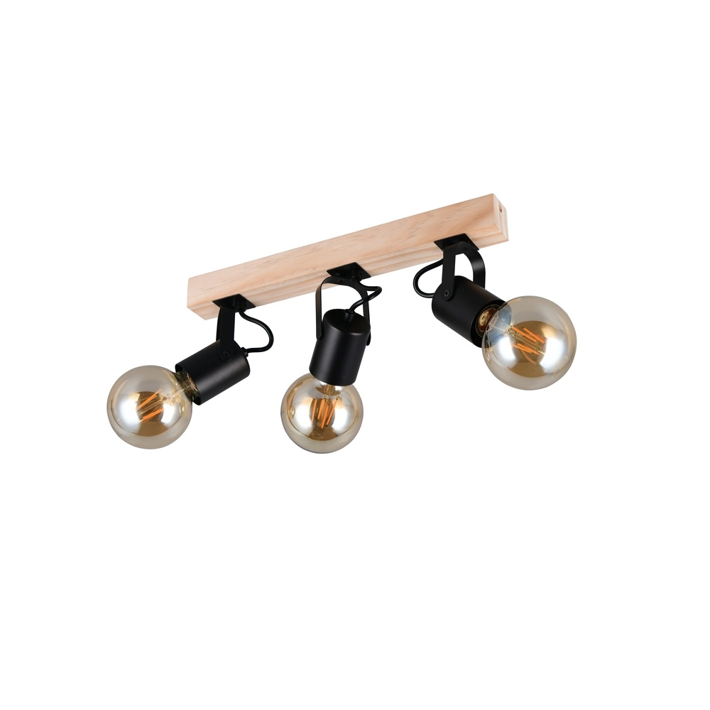 Deckenlampe 3-Leuchten Lynar Schwarz mit Holz Trio 4017807671995