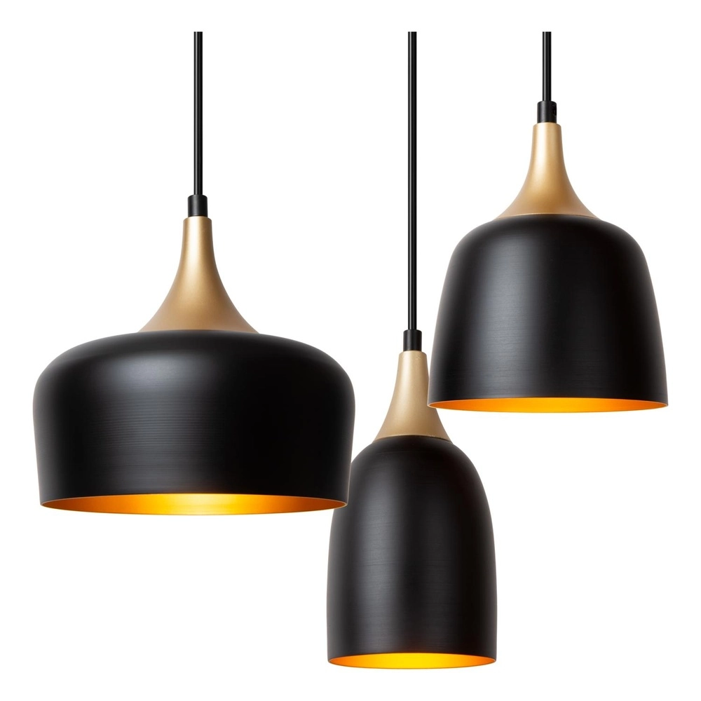 8-Licht Pendellampe Chayanne Design Schwarz mit Gold Lucide 5411212051554