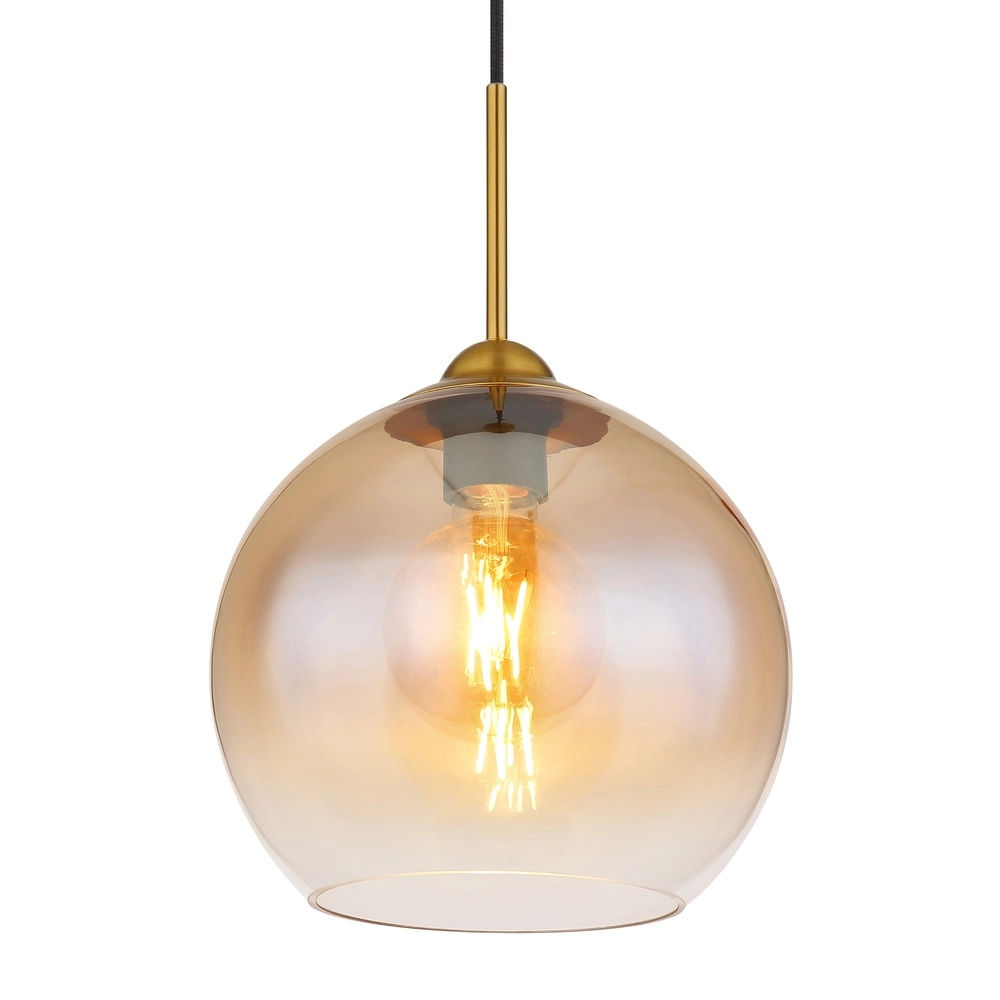 Goldene Pendellampe Jamessa nur mit bernsteinfarbenem Glas Globo 9007371441686