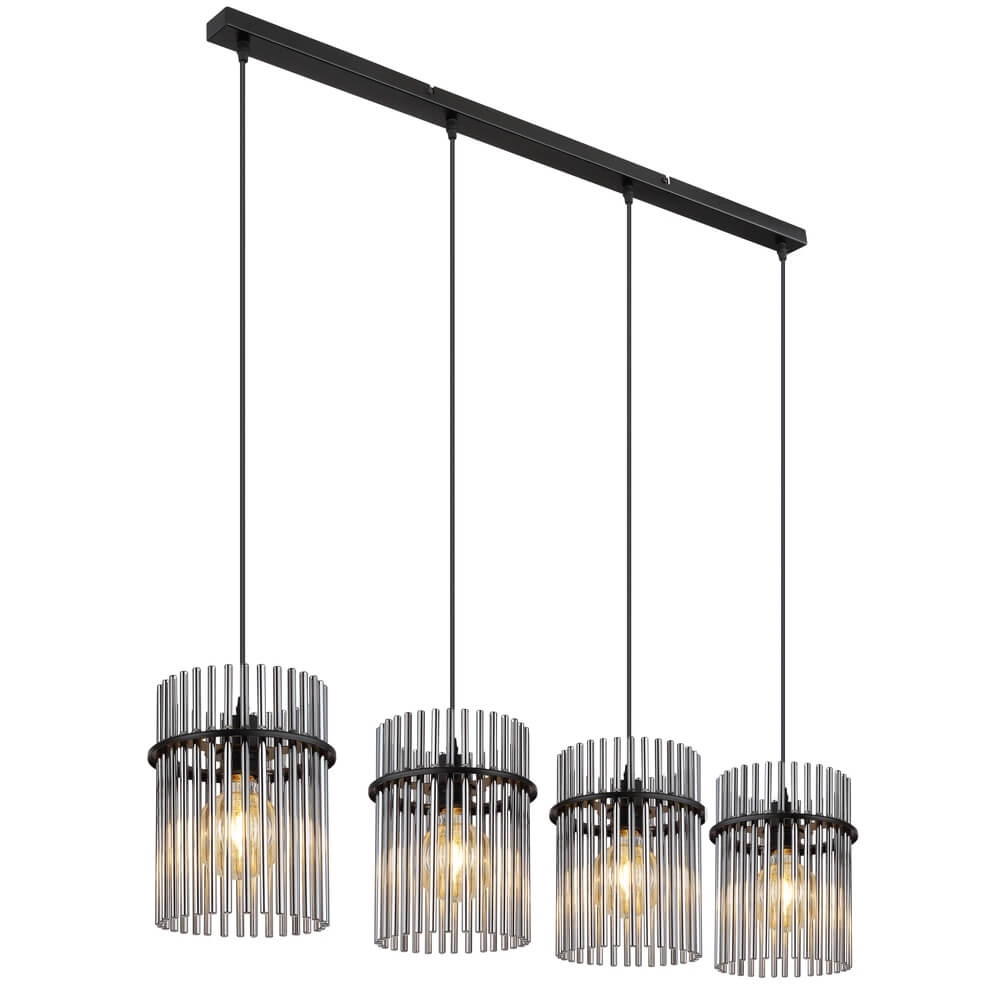 Schwarze Pendelleuchte Gorley mit Rauchglas 4-flammig Globo 9007371448180