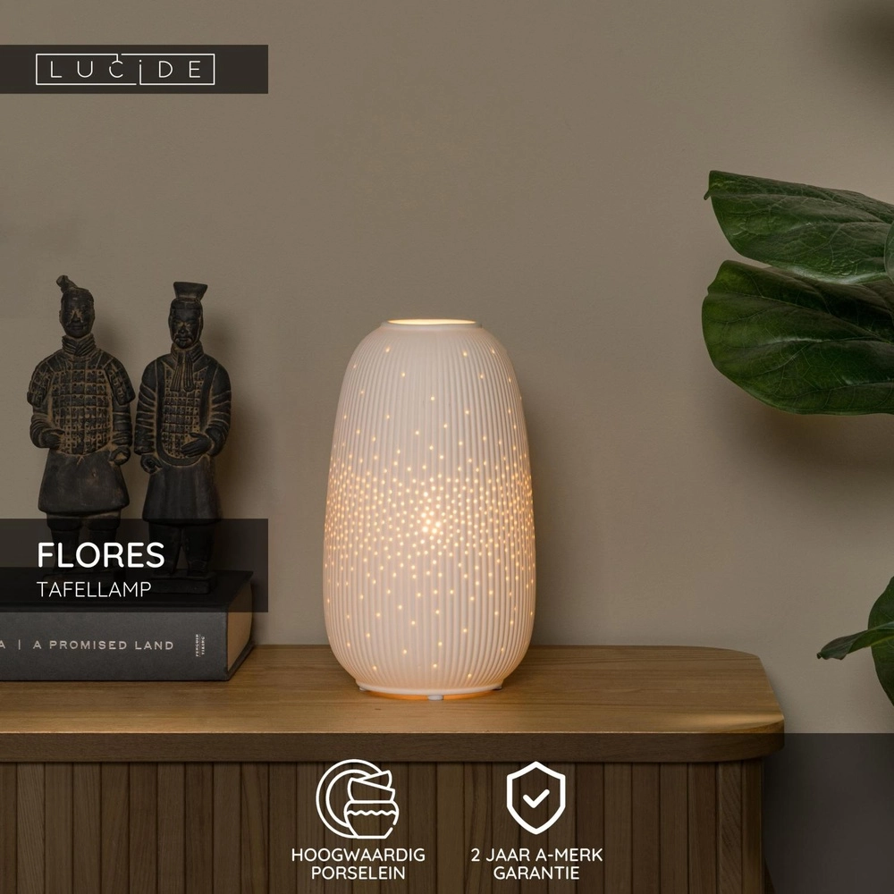 Tischlampe Flores Ø 14 cm weiß Lucide 5411212134424