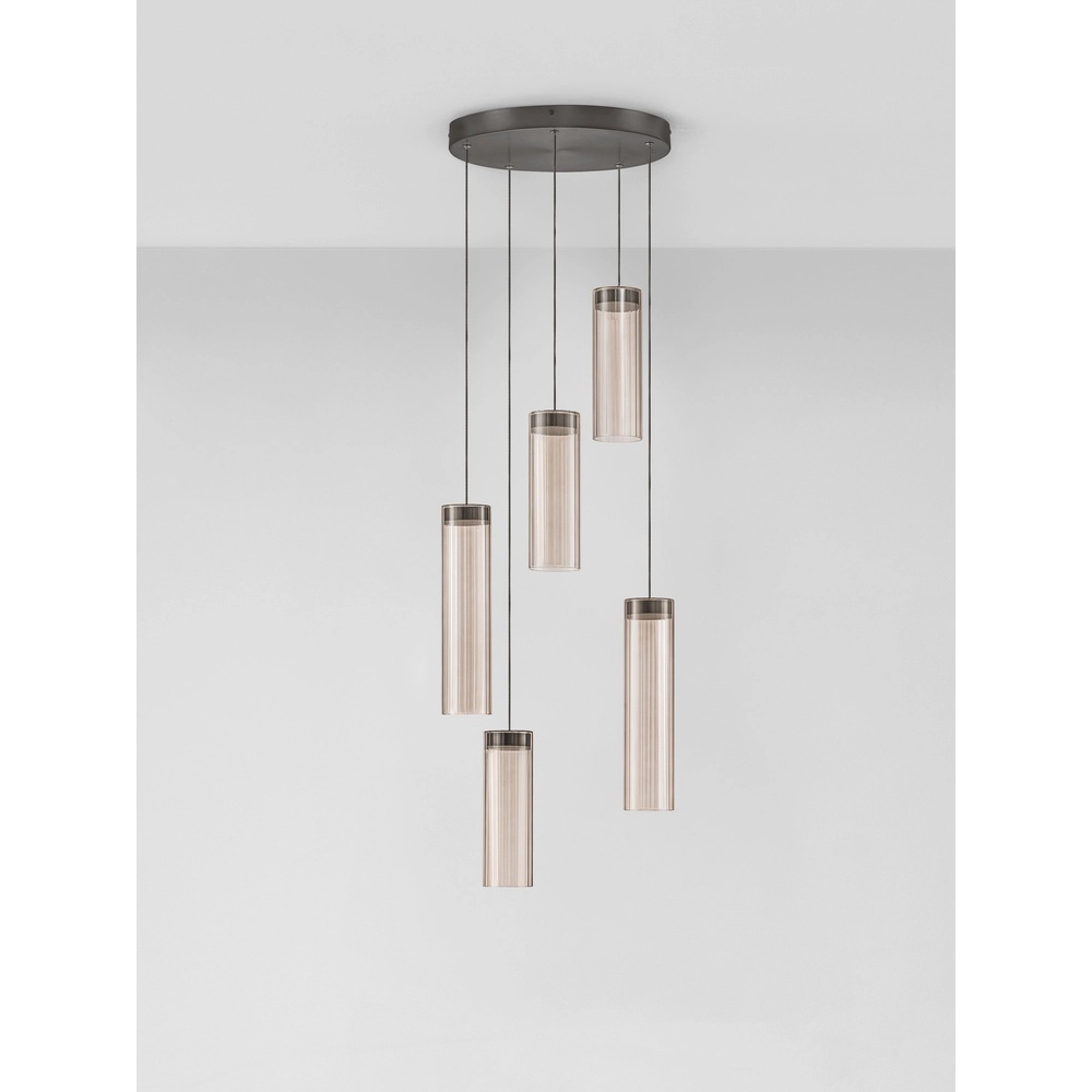 Design-Pendellampe Brielle Anthrazit mit Mokka-Glas 5-Lampen Lyora 5212017495426