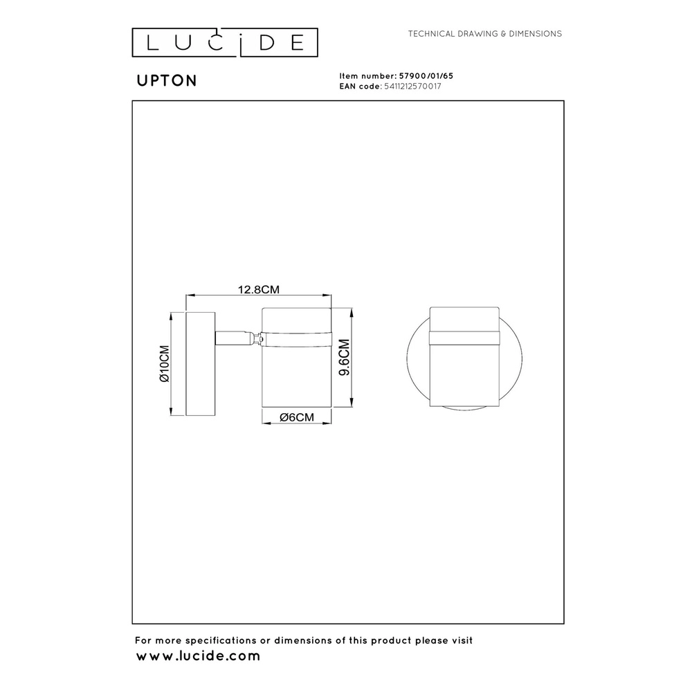 Deckenscheinwerfer Upton Single Black Lucide 5411212570017
