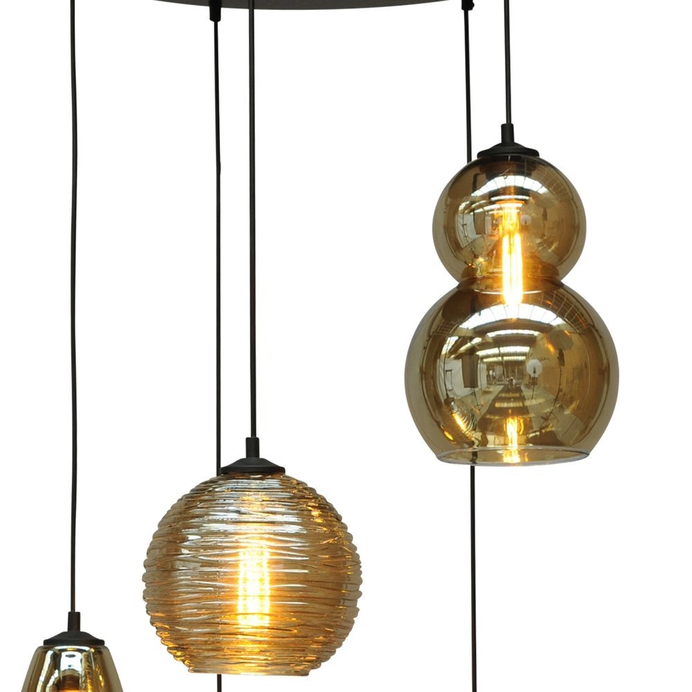 Vide Pendelleuchte Quinto 5 Ø 50 cm 5-Licht schwarz mit Rauchglas Masterlight 8718121216539