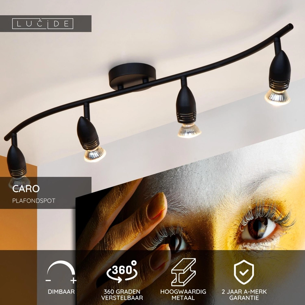 Deckenscheinwerfer Caro 4-Licht Schwarz Lucide 5411212134257