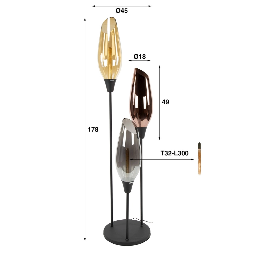 Glas-Stehlampe Cocoon 3x E27 - 168cm - XL Glas Lyora 8716803511897