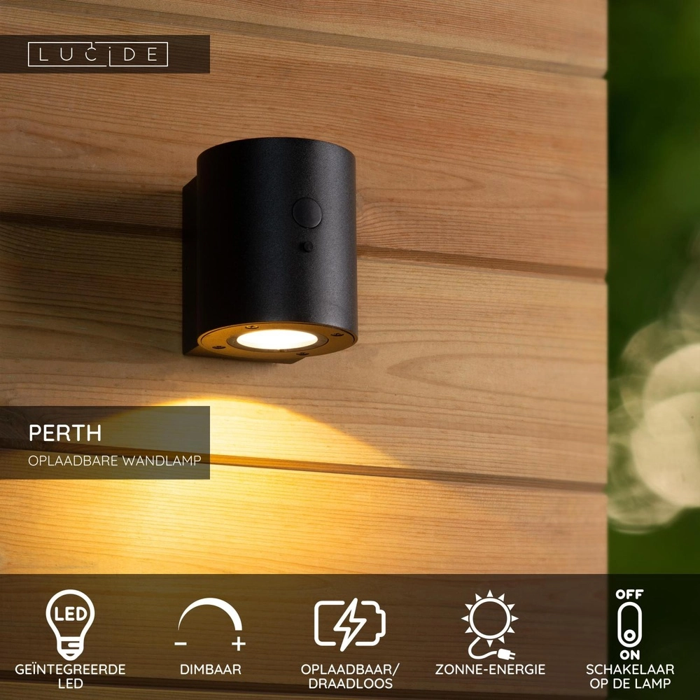 Design-Wandspot Perth Solar Black Lucide 5411212152121