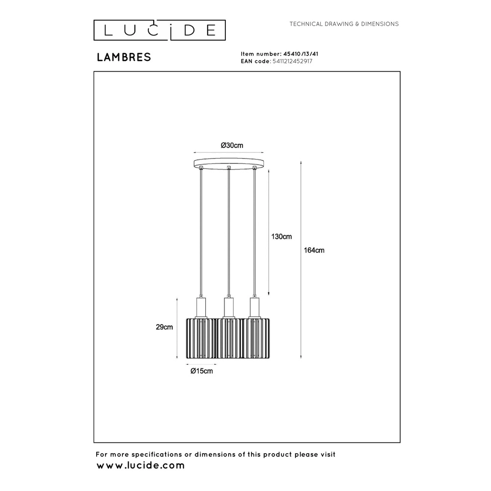 3-Licht Pendellampe Lambres taupe Lucide 5411212452917