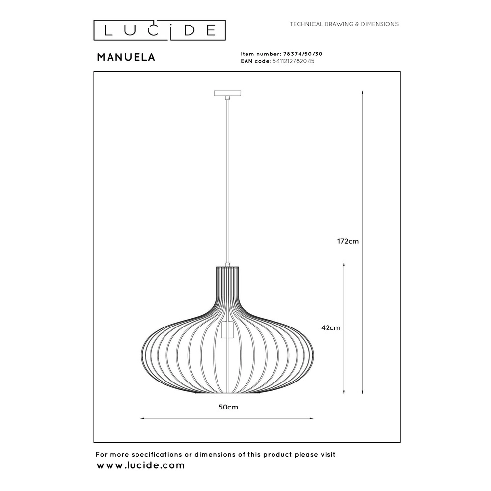 Pendellampe Manuela Ø 50 cm schwarz Lucide 5411212782045