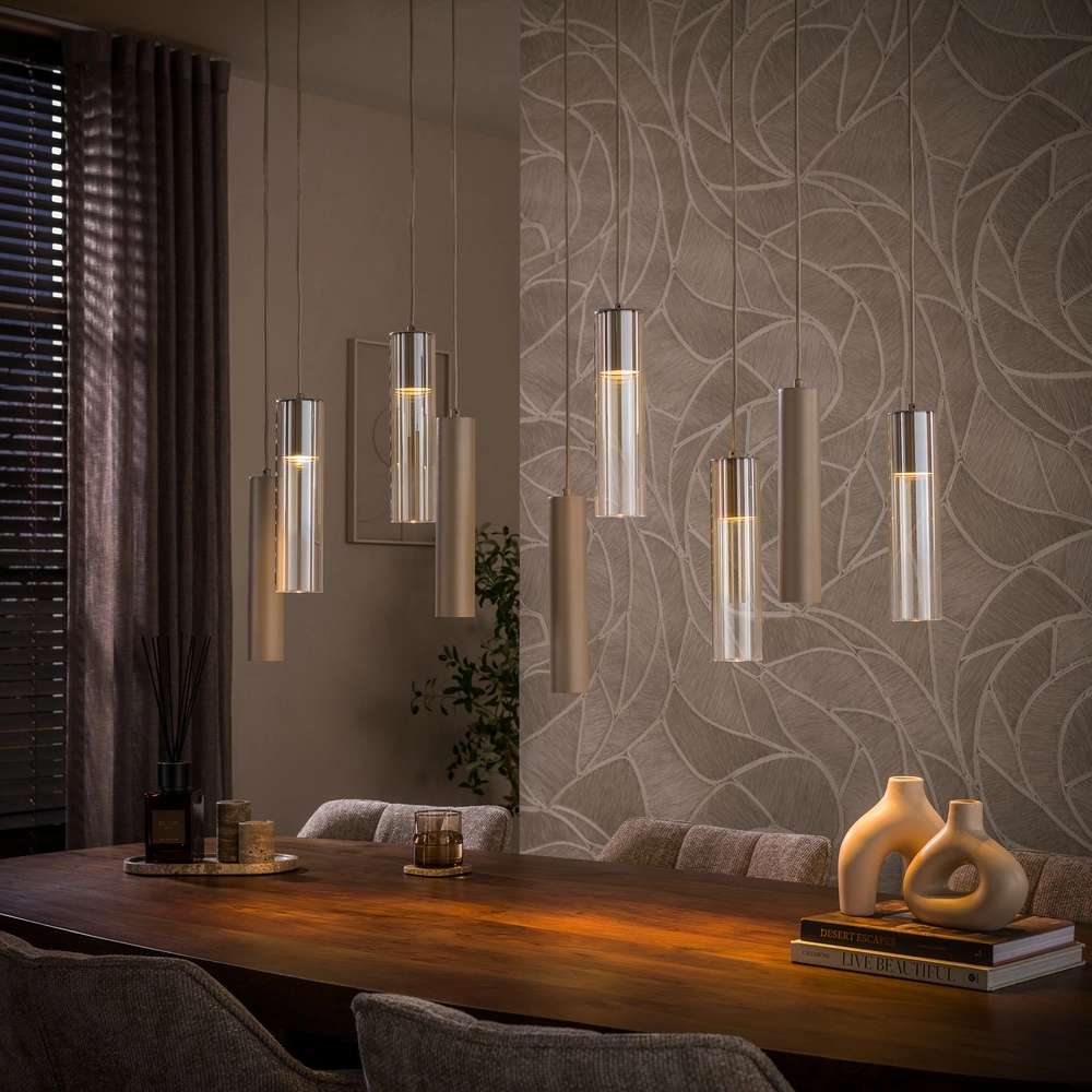 Elegante Pendellampe Lungo sandbraune 9-Lichter