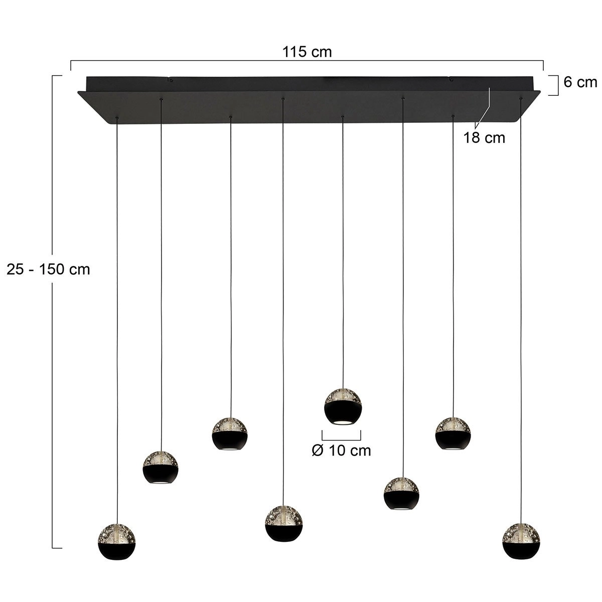 Esstisch-Pendellampe 115 cm Belluno 8-Licht-LED – Schwarz Steinhauer 8712746184020